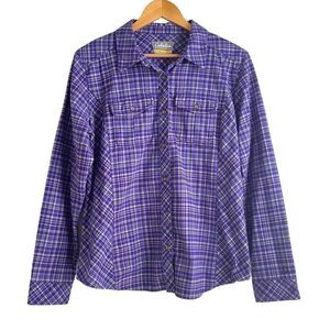 Cabela's Women's Purple and White Checkered Heavier Weight Flannel Shirt